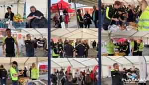 Collage of Plasman Simrishamn Manufacturing employees attending Health Fair with vendors and activities