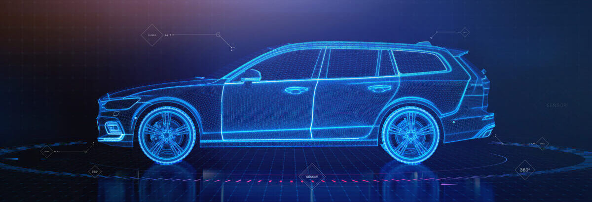 Wireframe of modern SUV vehicle with integrated user interface