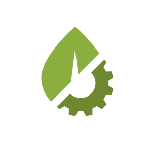 Biomass icon with leaf and a gear