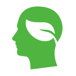 Green icon of person's head with cut out leaf inside