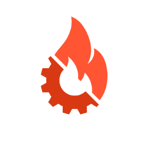 Geothermal icon with flame and a gear