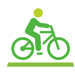Green icon of figure of person riding a bike