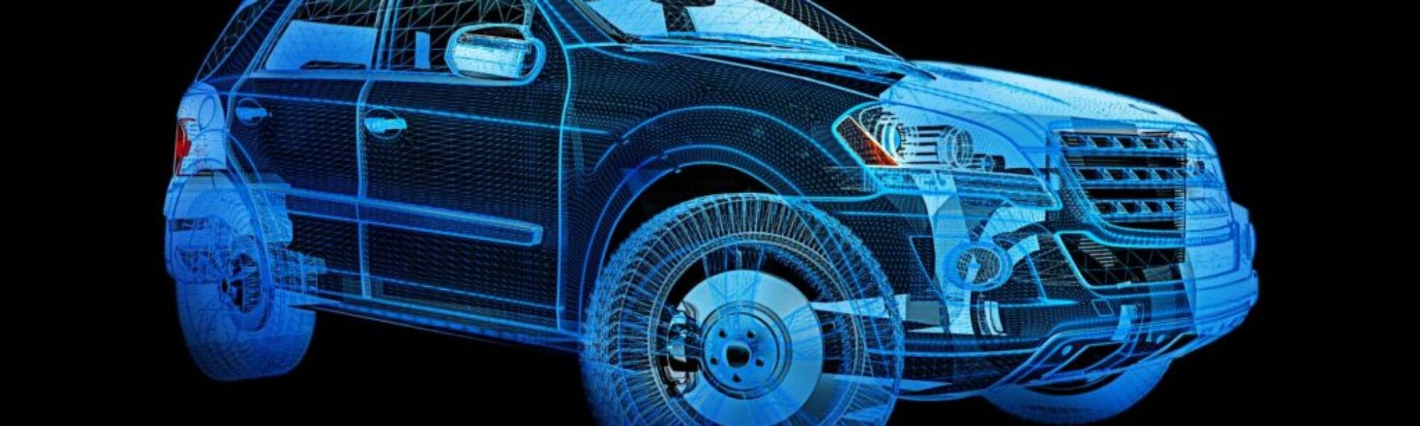 Blue wireframe of SUV