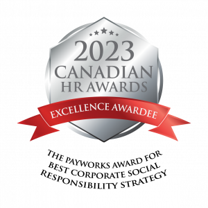 2023 Canadian HR Awards logo. Awarded to Excellence Awardee for the Payworks Award for Best Corporate Responsibility.